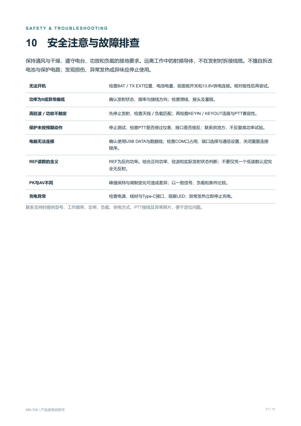 MN-700 原说明书第 11 页